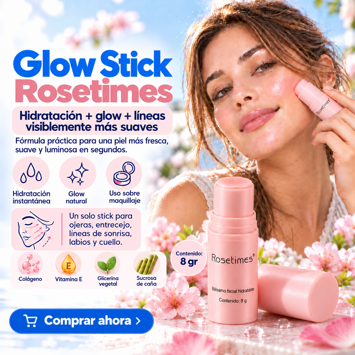 Glow Stick Rosetimes – bálsamo facial hidratante con colágeno