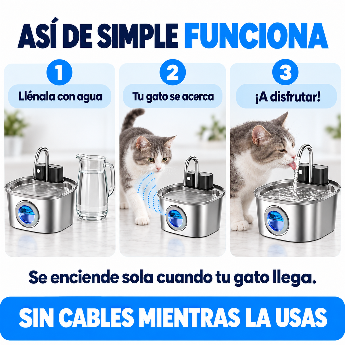 Así de simple funciona: llénala, tu gato se acerca y se enciende sola