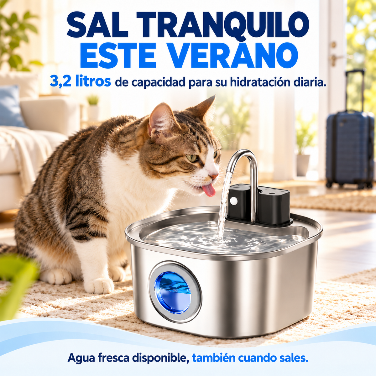 Fuente de 3,2 L: agua fresca disponible también cuando sales