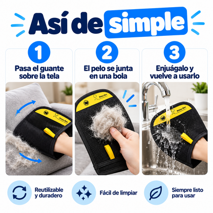 Así de simple: pasa el guante, el pelo se junta en una bola, enjuágalo y vuelve a usarlo