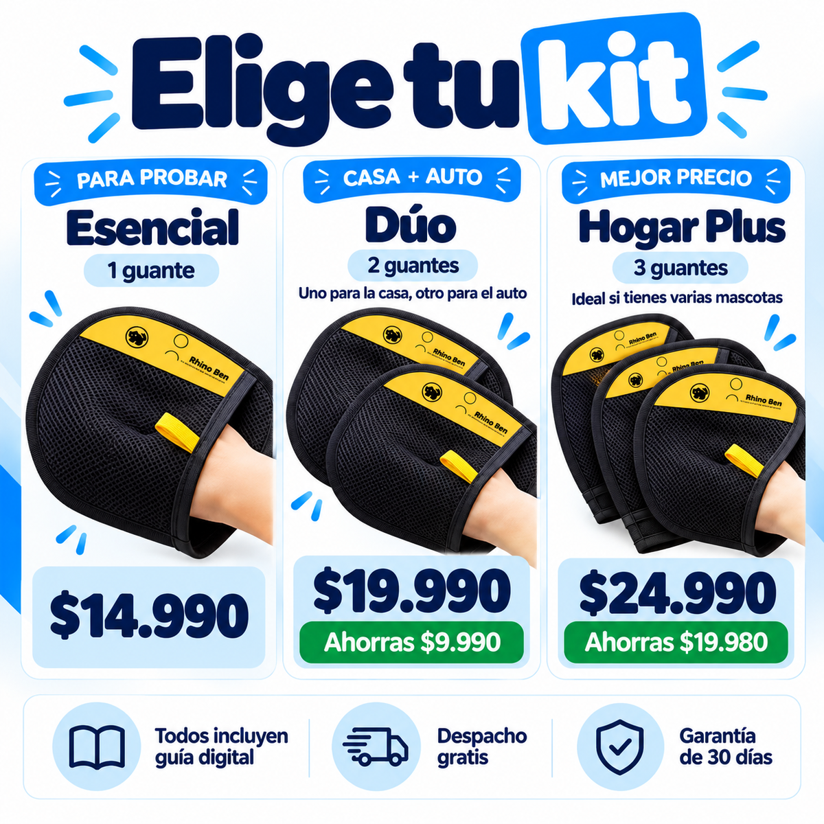 Elige tu kit: Esencial $14.990, Dúo $19.990, Hogar Plus $24.990